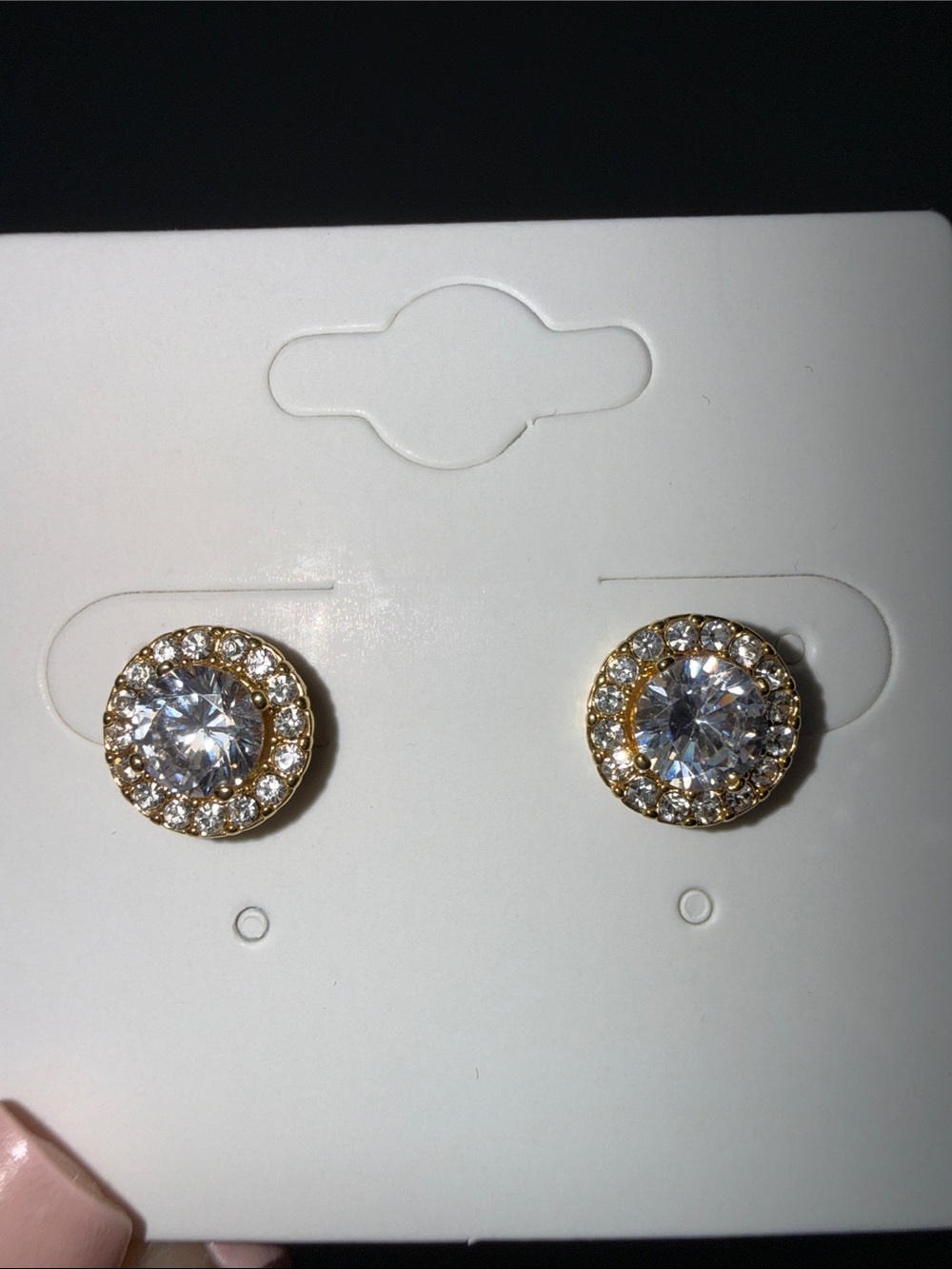 CZ Halo Stud Earrings Gold Tone Round Cubic Zirconia Sparkle NWOT